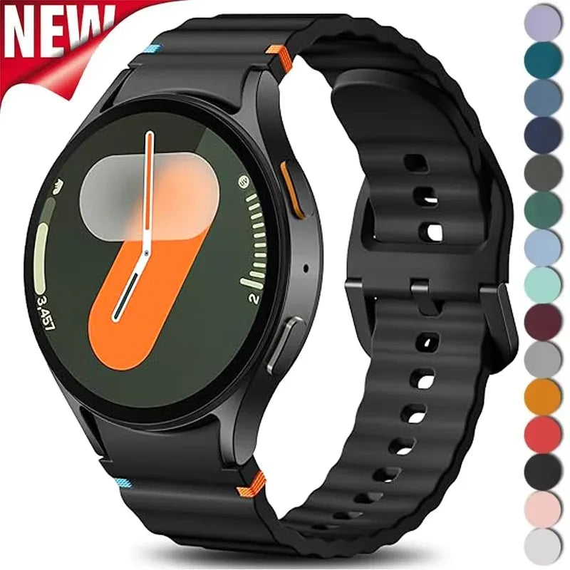No Gap Sport Silicone Watch Band Compatible with Samsung Galaxy Watch 7 FE 5 Pro 6 4 Classic Space Gray SM7 NO, 40mm 44mm