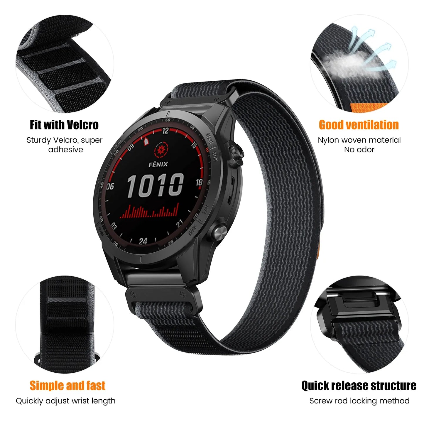 Nylon Watch Band Compatible with Garmin Fenix 7 7X 6X Pro Enduro Instinct Mk1 Epix Gen 2 A3,26mm