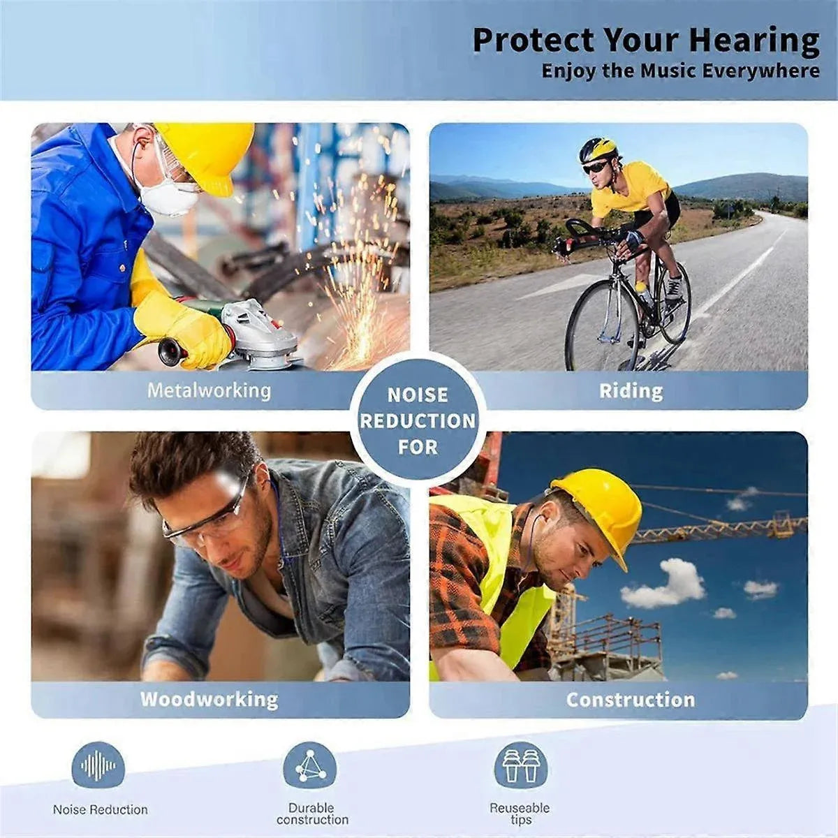 Bluetooth Hearing Protection Earbuds, Noise Cancelling Silicone Earplug Headset for Work, Blue