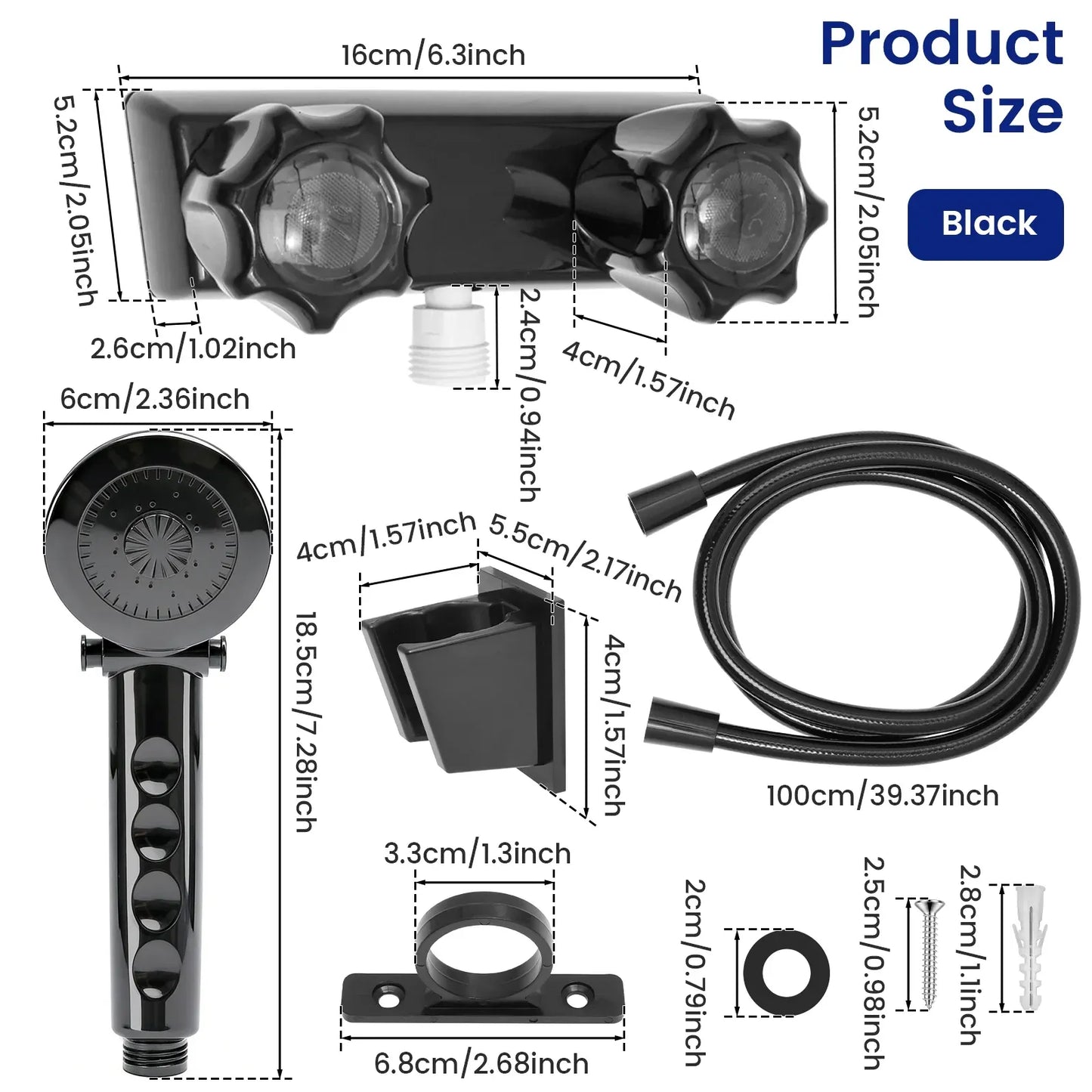 RV Shower Faucet Set, 4 Inch Black Mixer Valve with Handheld Showerhead and Hose for Camper Trailer
