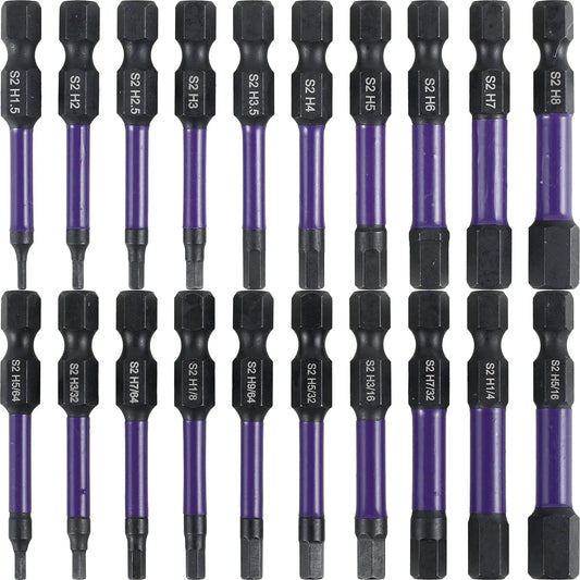 20 Pcs Impact Hex Drill Bit Set, S2 Steel Magnetic SAE Metric Bits for Drivers, 1/4 Inch Shank