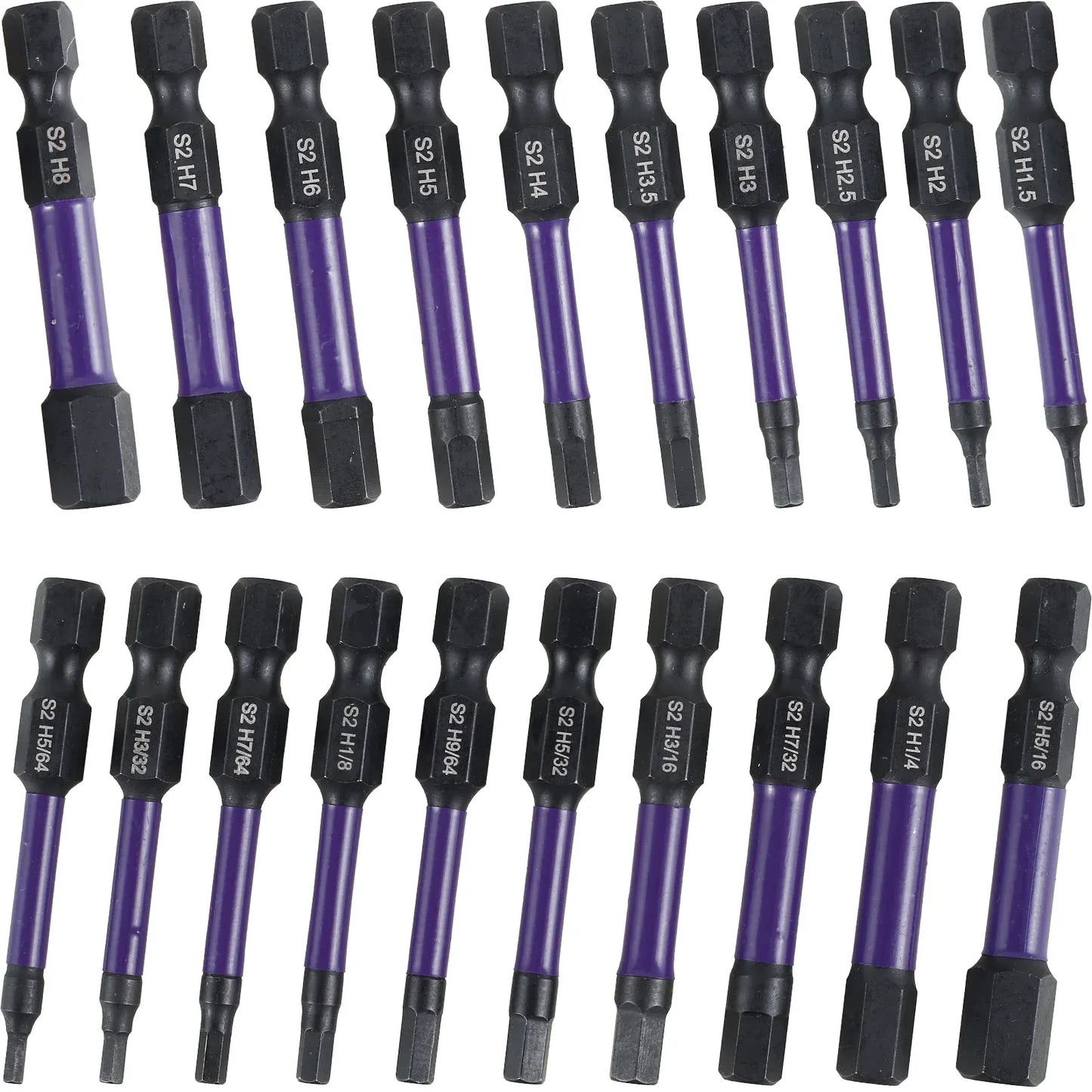 20 Pcs Impact Hex Drill Bit Set, S2 Steel Magnetic SAE Metric Bits for Drivers, 1/4 Inch Shank