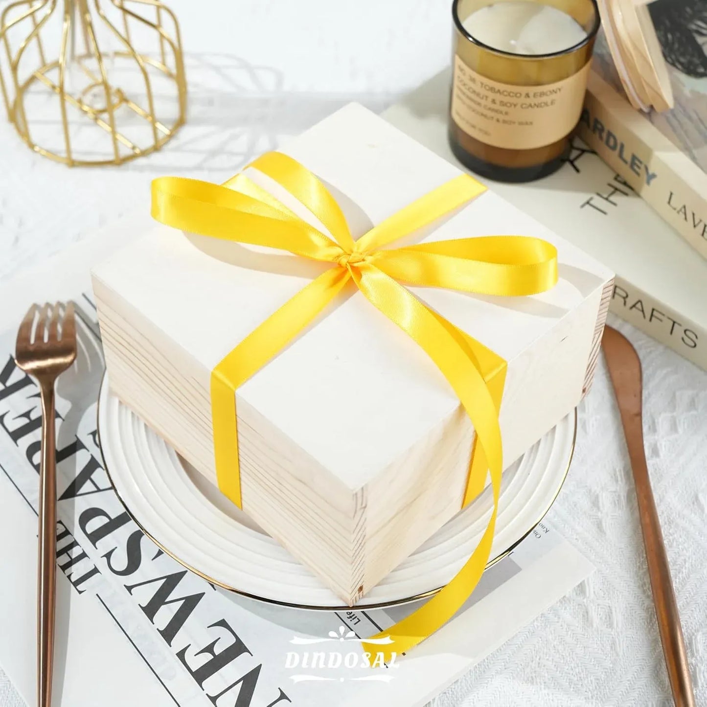 Double Face Satin Ribbon, Polyester Gift Wrapping Wedding Craft Ribbon, Yellow 1/2 In x 50 Yd