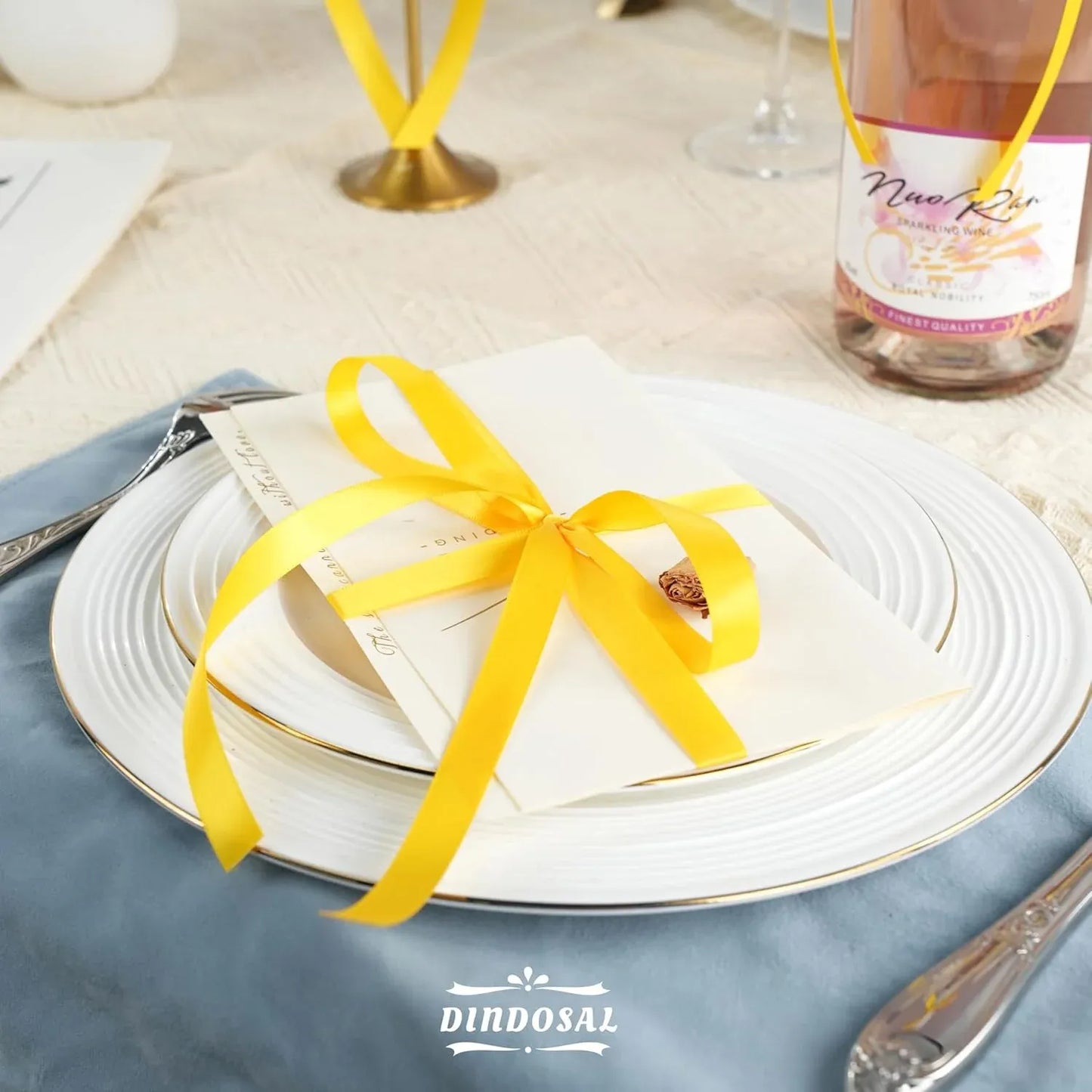 Double Face Satin Ribbon, Polyester Gift Wrapping Wedding Craft Ribbon, Yellow 1/2 In x 50 Yd