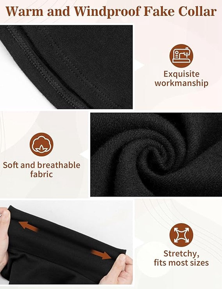 2 Pieces Faux Turtleneck Sweater Women - Windproof & Warm - Patch Turtleneck - Collars for Women - Faux Longneck Sweater - Faux Turtleneck - Fake Turtleneck - Turtleneck Collar - Turtleneck - One Size - Black and White - Women's Collar to Wear Under Somet
