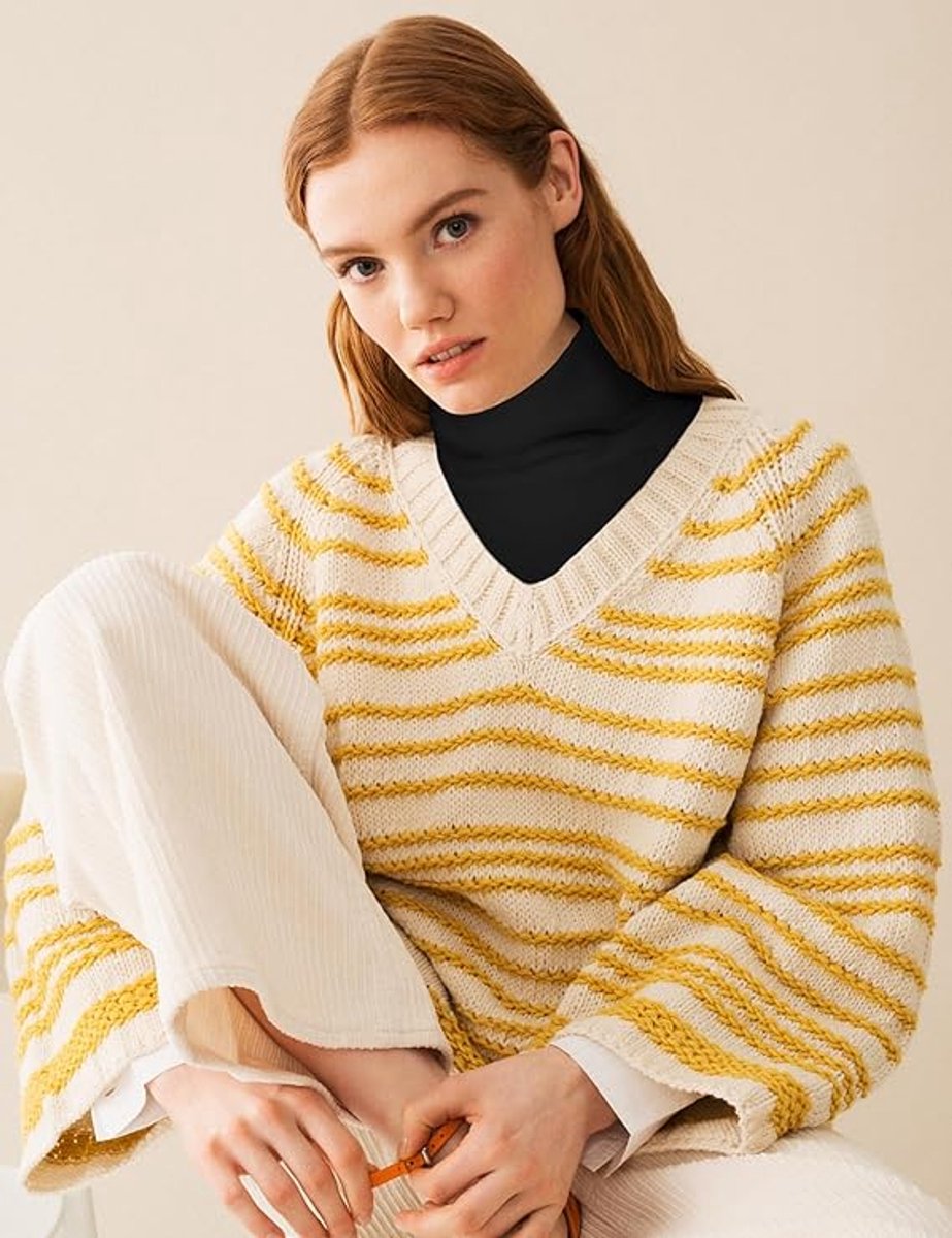 2 Pieces Faux Turtleneck Sweater Women - Windproof & Warm - Patch Turtleneck - Collars for Women - Faux Longneck Sweater - Faux Turtleneck - Fake Turtleneck - Turtleneck Collar - Turtleneck - One Size - Black and White - Women's Collar to Wear Under Somet