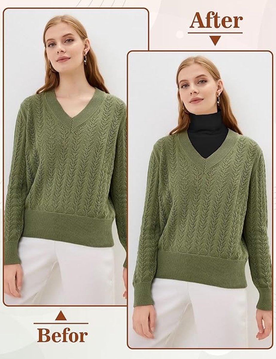 2 Pieces Faux Turtleneck Sweater Women - Windproof & Warm - Patch Turtleneck - Collars for Women - Faux Longneck Sweater - Faux Turtleneck - Fake Turtleneck - Turtleneck Collar - Turtleneck - One Size - Black and White - Women's Collar to Wear Under Somet