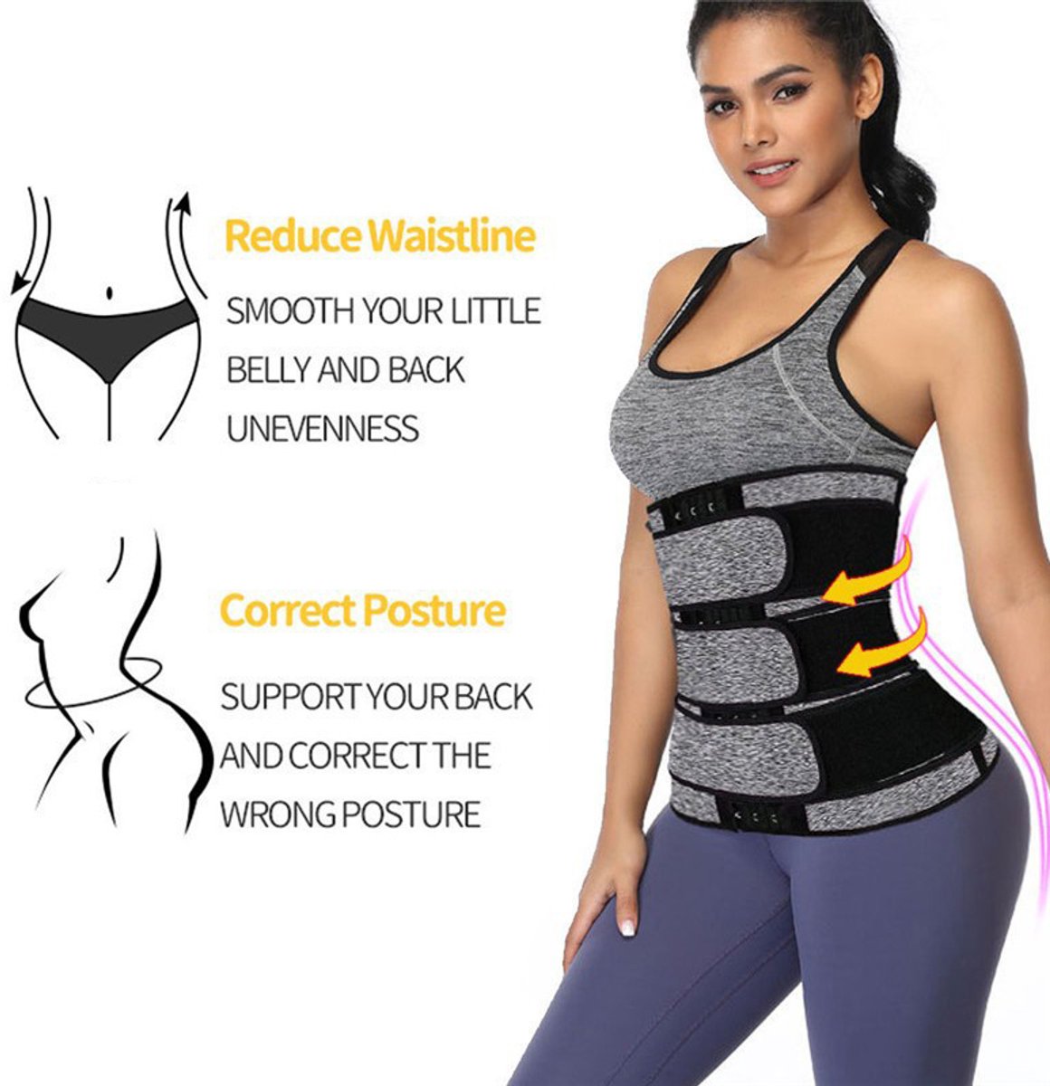 Women Sweat Reducer Training Belt - Sweatband - Waist Trainer - Slimming Belly Band - 3-Row Closure & Breathable Material - Extended Sizes (S to 6XL) - Gray, 5XL