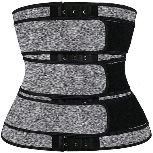 Women Sweat Reducer Training Belt - Sweatband - Waist Trainer - Slimming Belly Band - 3-Row Closure & Breathable Material - Extended Sizes (S to 6XL) - Gray, L