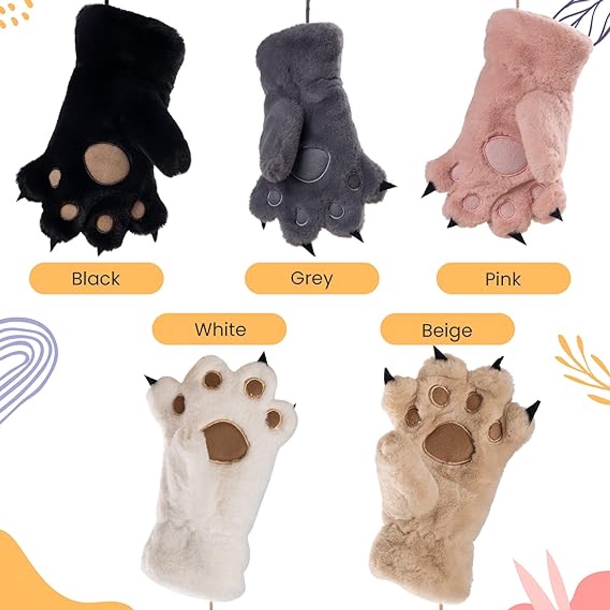 Gloves - 1 pair - Winter gloves - Cartoon gloves - Neckband - Children's gloves - Warm gloves - Plush gloves - One size（White）