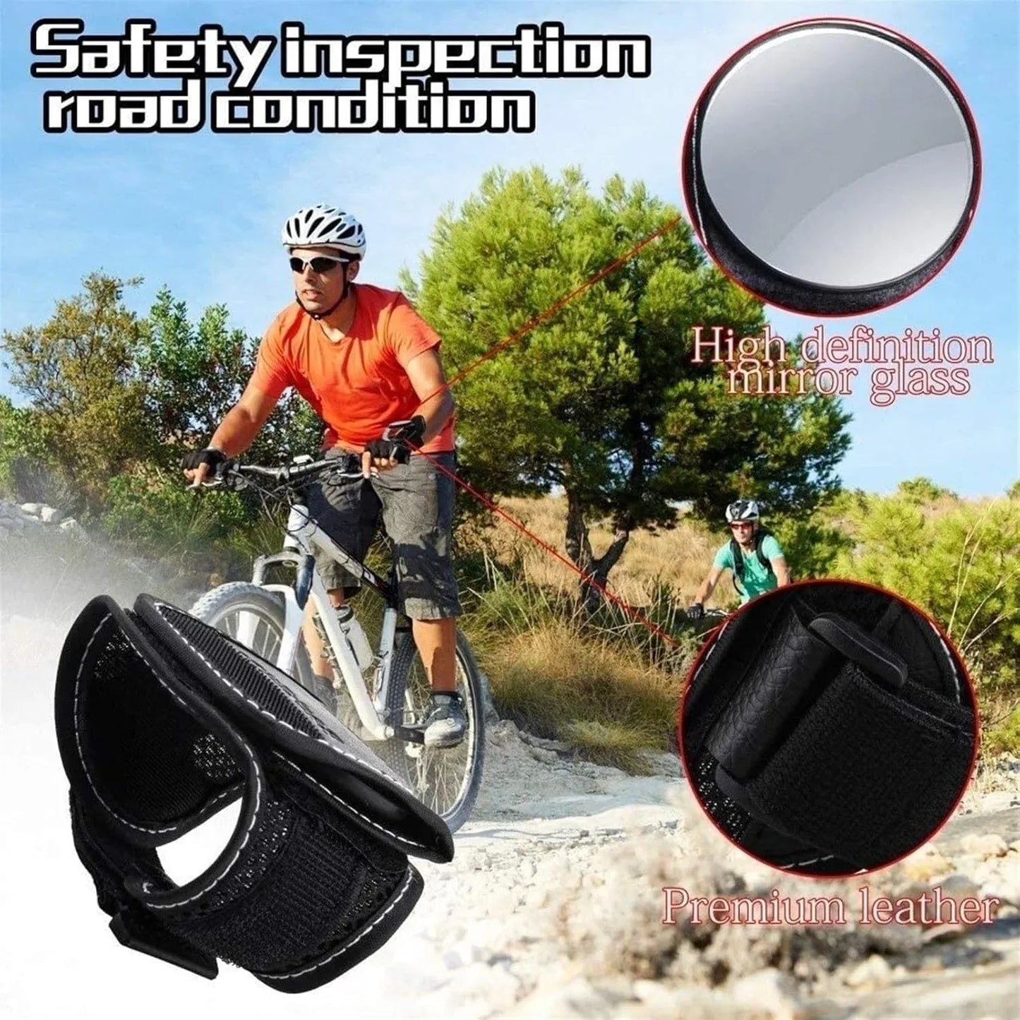 Bike Rear View Wrist Mirror Adjustable Arm Strap HD Reflex Mirror for Cyclists and Road Riding Black, Adjustable Design