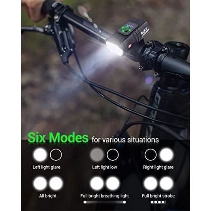 1600 Lumen USB Rechargeable Bike Light Set, IPX5 Waterproof Front Headlight and Rear Taillight with 6 Front and 4 Rear LEDs