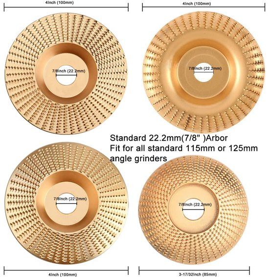 4 Pack Tungsten Carbide Angle Grinder Discs, 115 and 125 mm Wood Shaping Grinding and Carving Wheels for Compatible Grinders