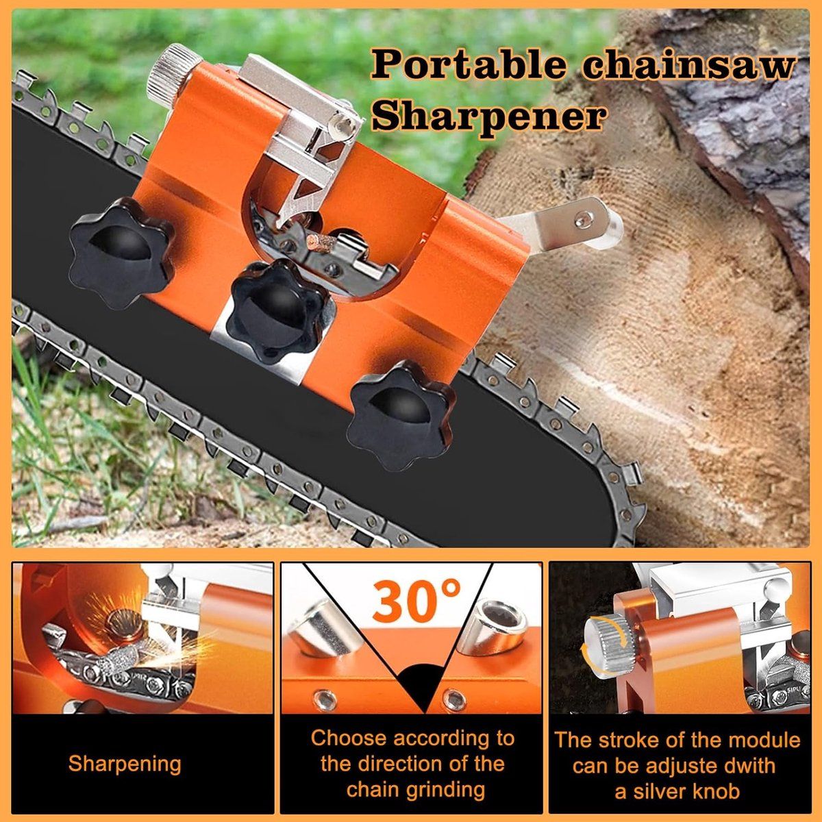 Chainsaw Sharpener Kit with 5 Sharpening Heads, 7 x 6 x 2.8 cm Chain Sharpening Tool for Chainsaws and Electric Saws