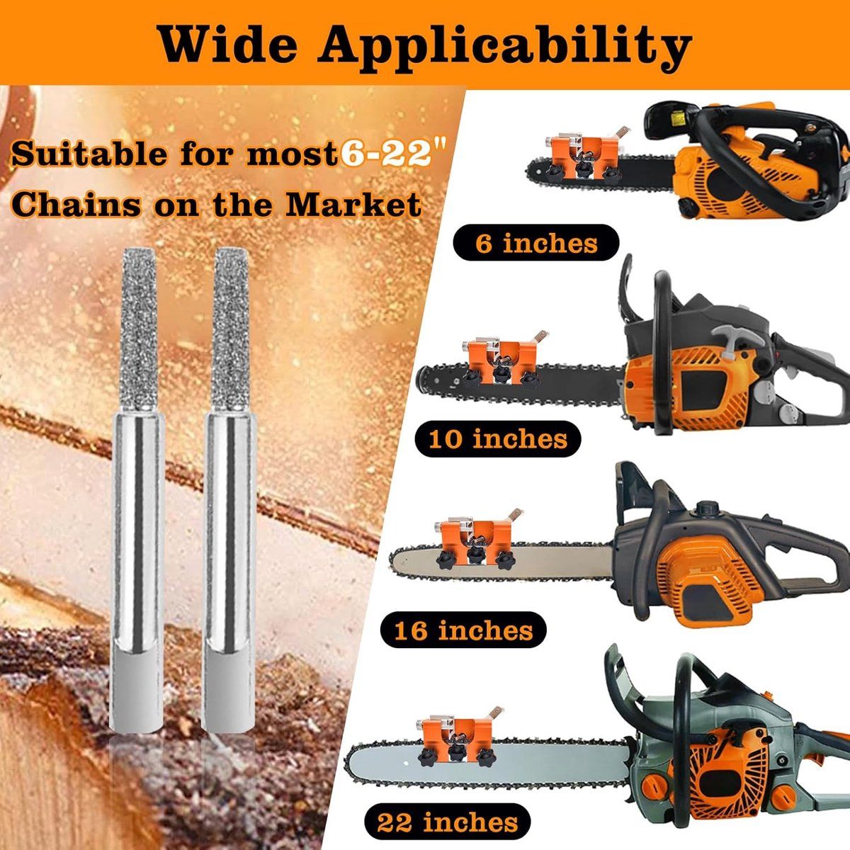Chainsaw Sharpener Kit with 5 Sharpening Heads, 7 x 6 x 2.8 cm Chain Sharpening Tool for Chainsaws and Electric Saws