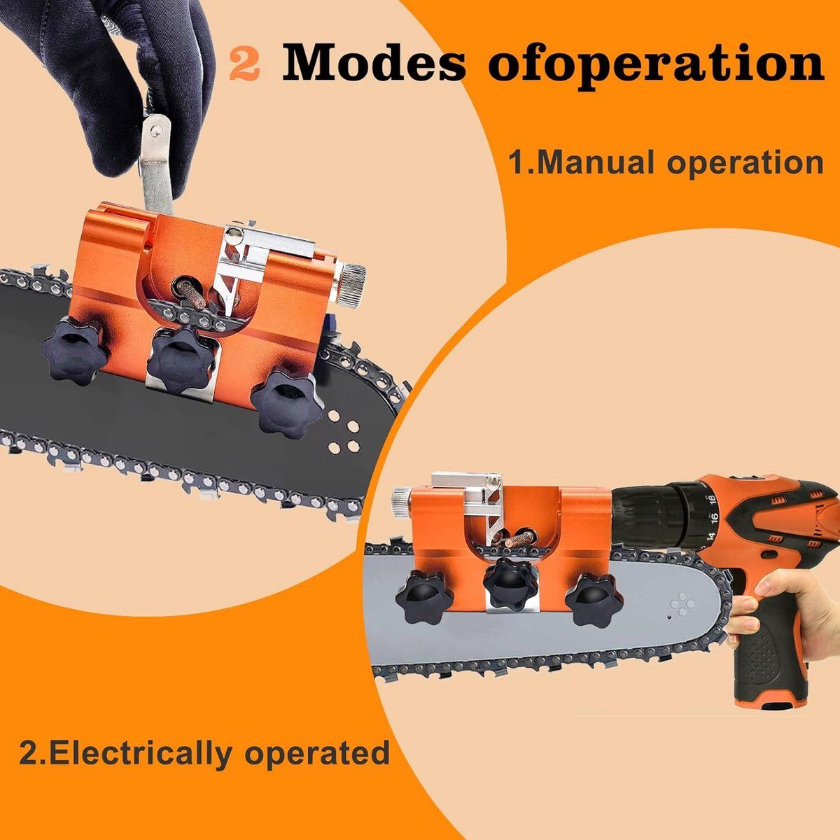 Chainsaw Sharpener Kit with 5 Sharpening Heads, 7 x 6 x 2.8 cm Chain Sharpening Tool for Chainsaws and Electric Saws
