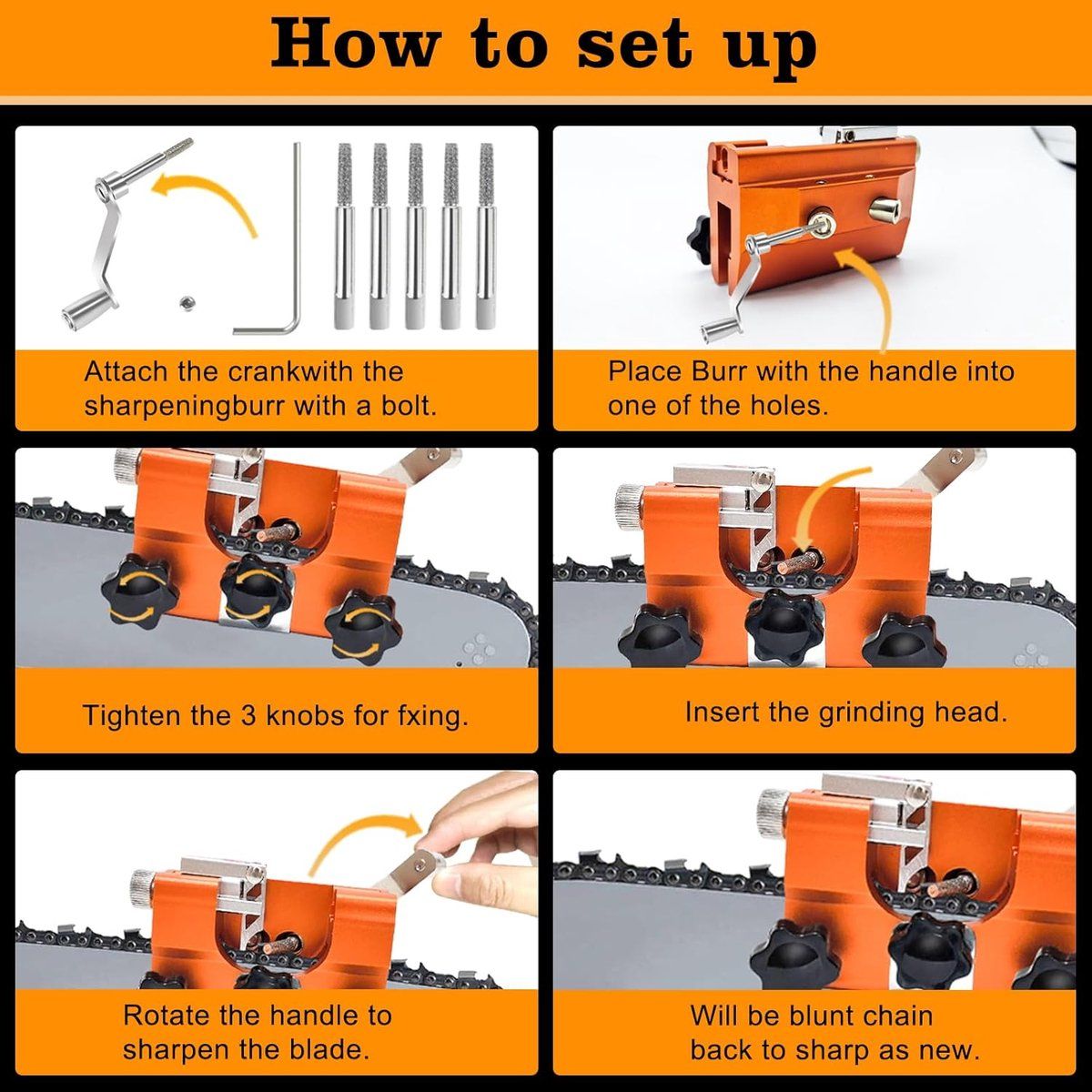 Chainsaw Sharpener Kit with 5 Sharpening Heads, 7 x 6 x 2.8 cm Chain Sharpening Tool for Chainsaws and Electric Saws