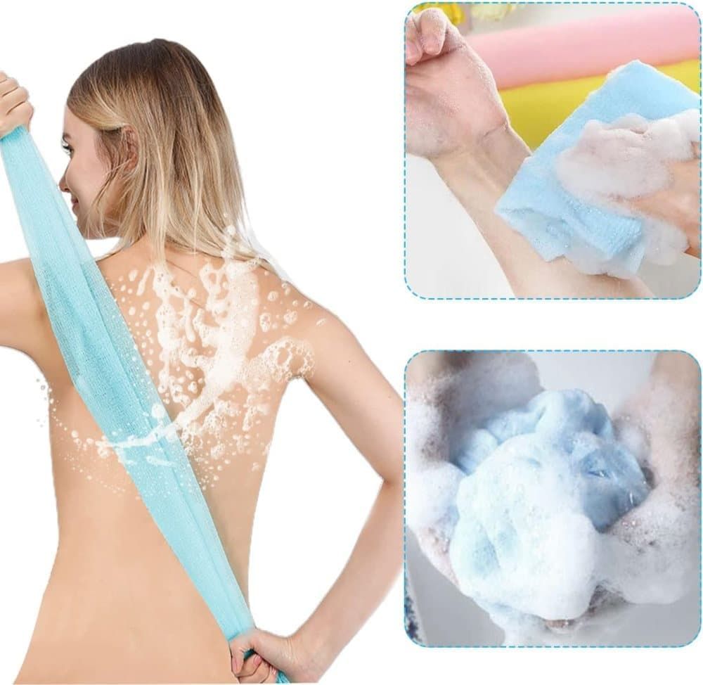 4 Pack Multicolor Nylon Japanese Exfoliating Shower Towels, Long Body Scrub Washcloths for Bath, Body Cleansing and Massage