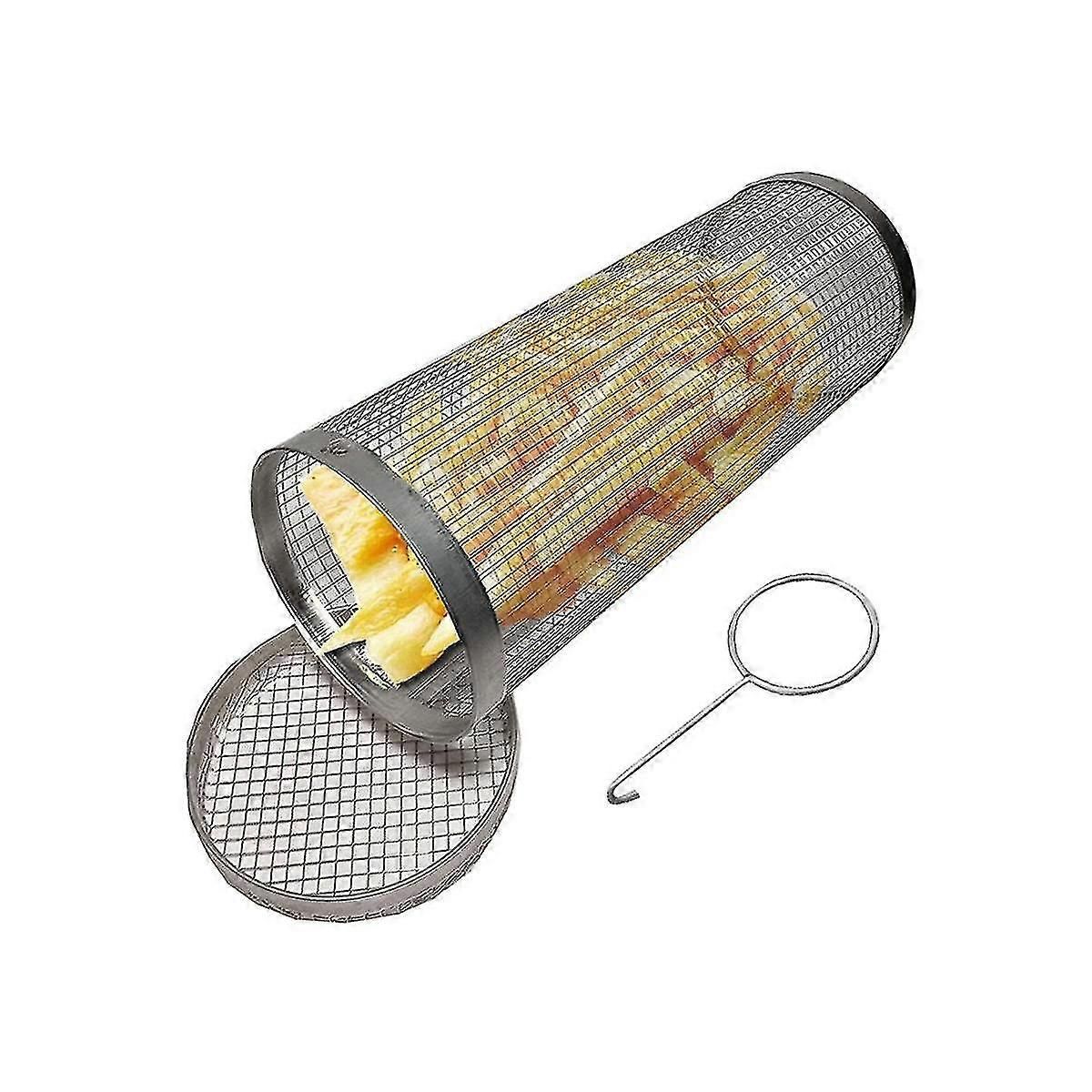 2 Pack Stainless Steel Rolling Grill Baskets, Round BBQ Mesh Cages for Vegetables, Meat, Fish and Outdoor Grilling