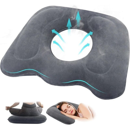 Inflatable Orthopedic Seat Cushion with Center Opening, Gray Ergonomic Pillow for Tailbone, Hemorrhoid and Postpartum Support