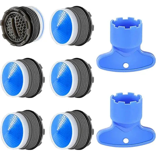 6 Pack Blue M18.5 Sink Faucet Aerator Inserts, Water Saving Plastic Tap Filters with 2 Removal Keys for Kitchen and Bathroom