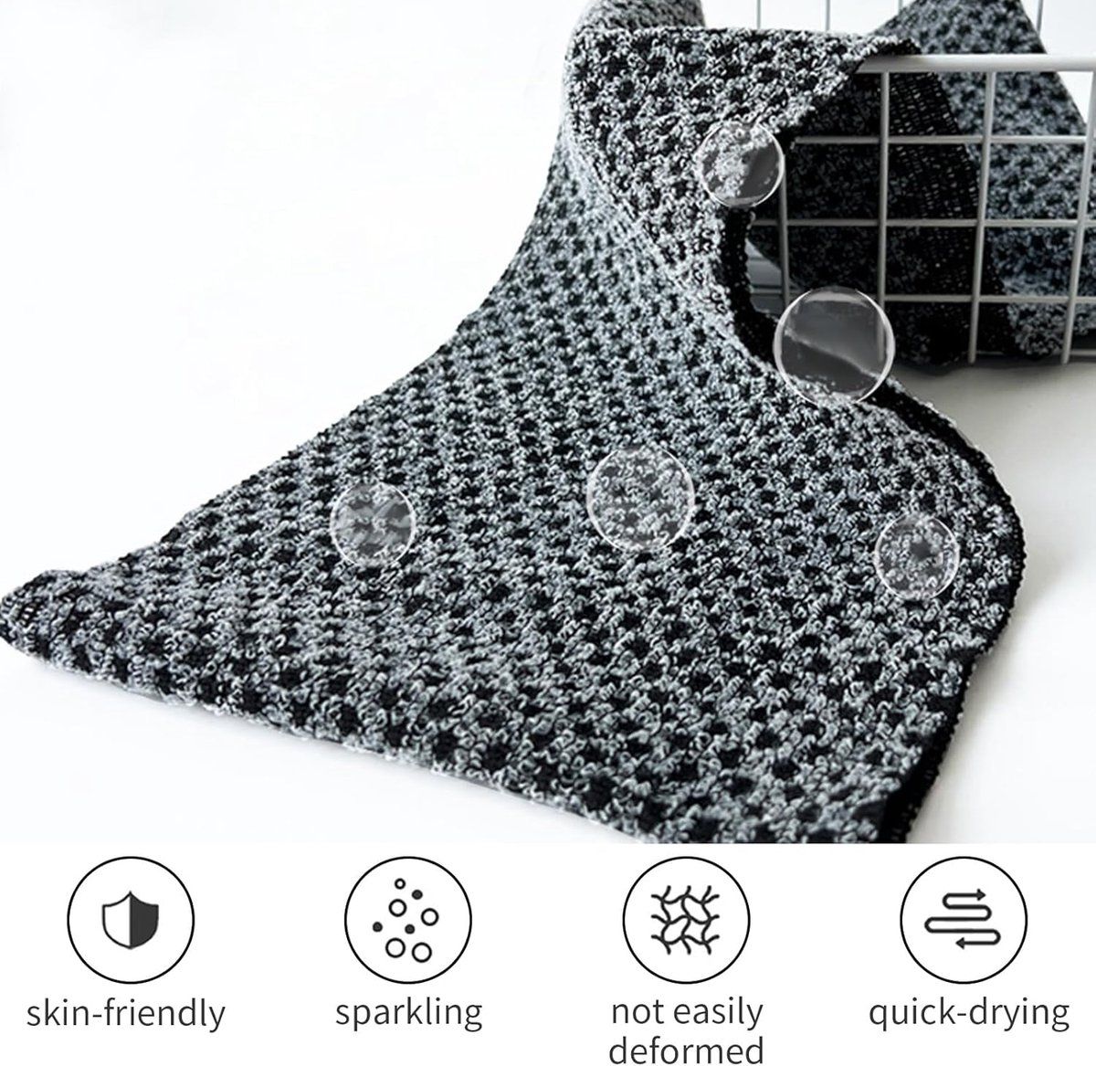 2 Pack Japanese Exfoliating Back Scrubber Towels, Extra Long Black Body Washcloths for Bath, Shower Cleansing and Massage
