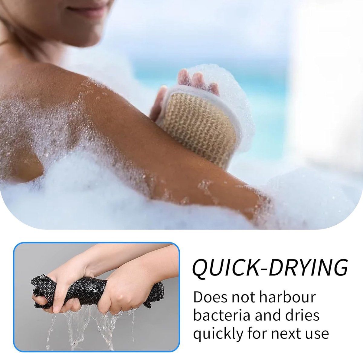 2 Pack Japanese Exfoliating Back Scrubber Towels, Extra Long Black Body Washcloths for Bath, Shower Cleansing and Massage