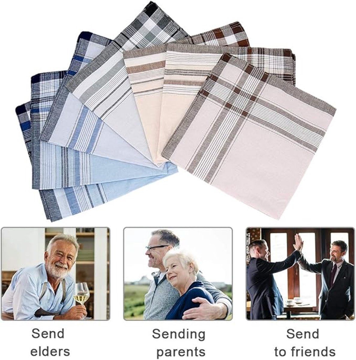 10 Pack Men's Cotton Handkerchiefs, Soft Breathable Reusable Pocket Squares, 38 x 38 cm White Cloths for Daily Use