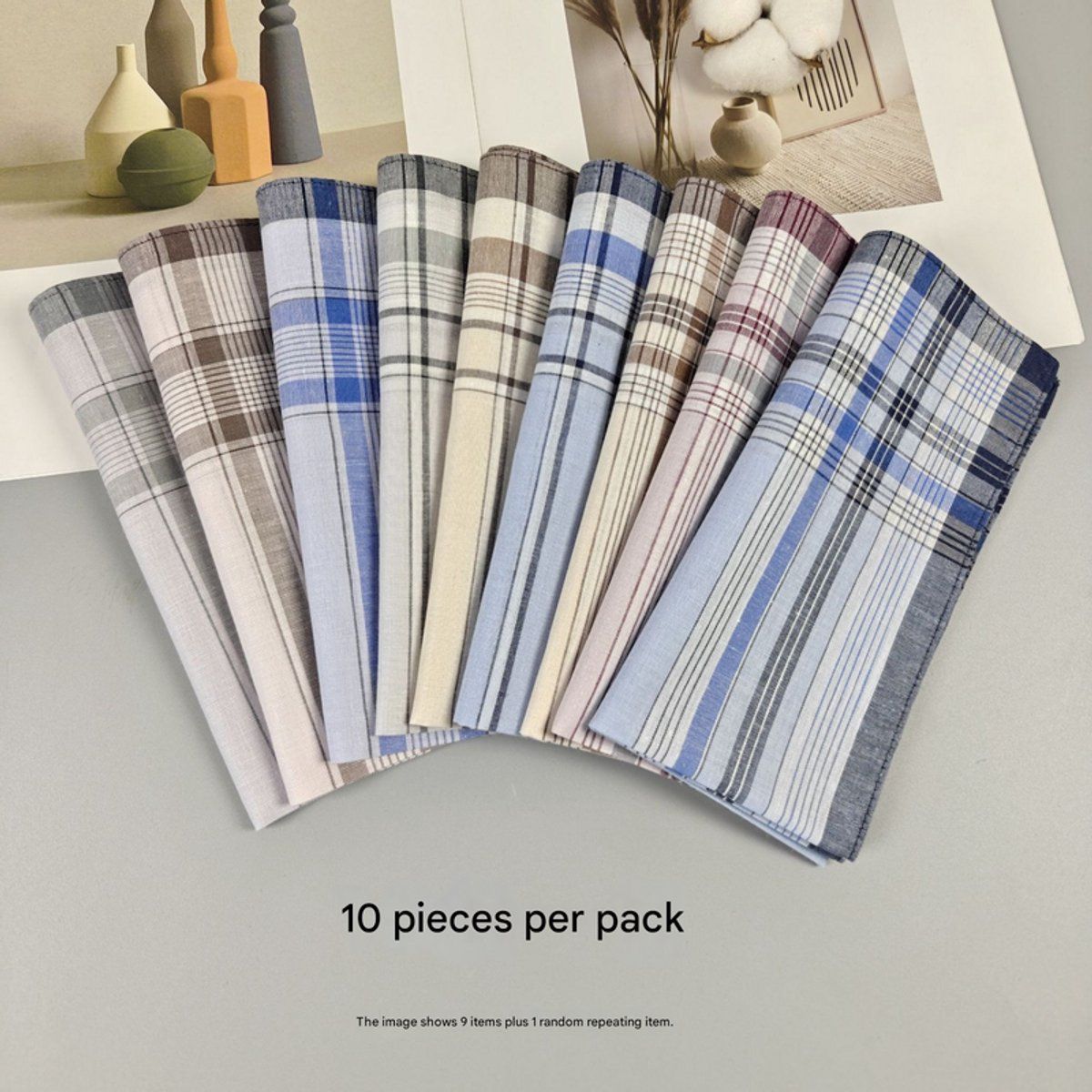 10 Pack Men's Cotton Handkerchiefs, Soft Breathable Reusable Pocket Squares, 38 x 38 cm White Cloths for Daily Use
