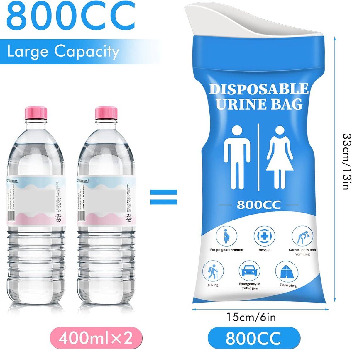 12 Pack Disposable Urine Bags, 800 ml Leakproof Absorbent Emergency Toilet Bags for Car, Camping, Travel and Outdoor Use