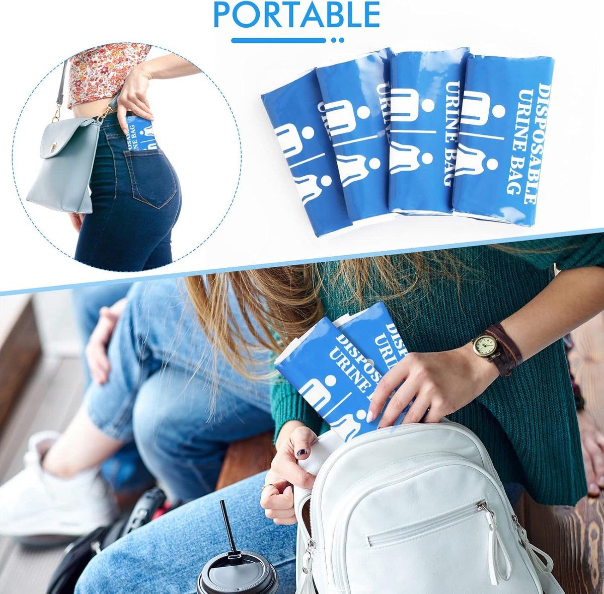12 Pack Disposable Urine Bags, 800 ml Leakproof Absorbent Emergency Toilet Bags for Car, Camping, Travel and Outdoor Use