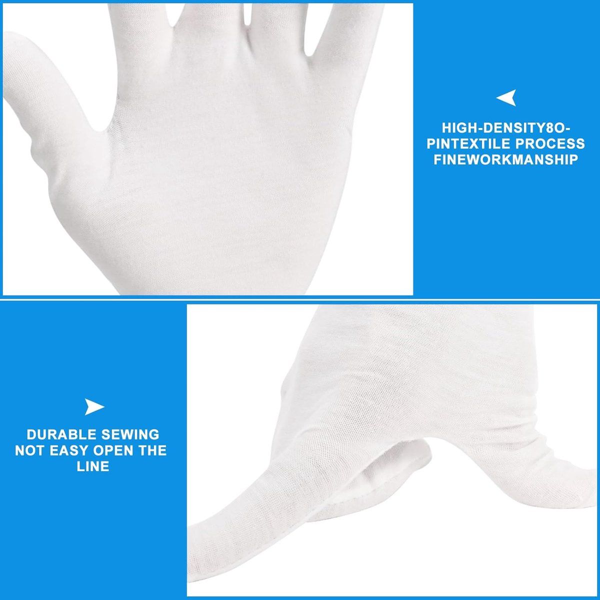3 Pairs White Cotton Gloves, Soft Breathable Sleeping Gloves for Dry Hands, Skincare, Jewelry Handling and Daily Protection