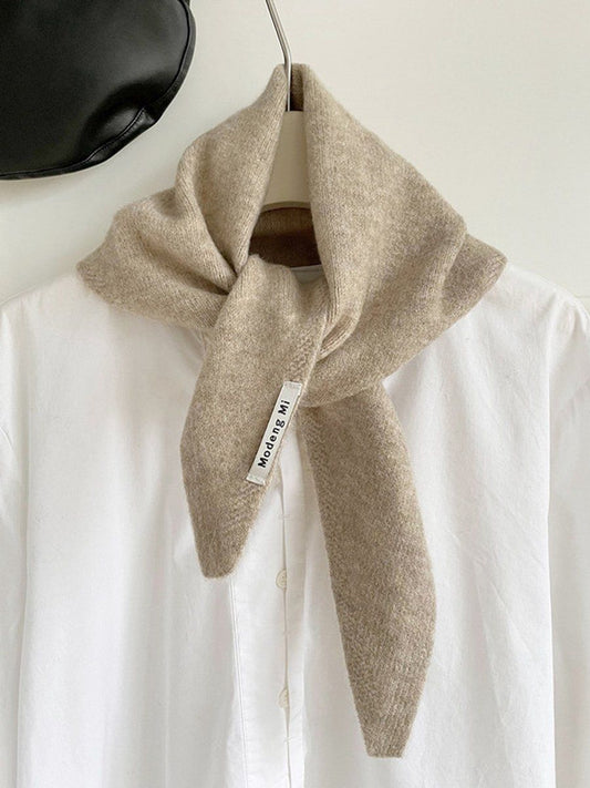 Khaki Triangular Knitted Scarf, Soft Acrylic Neck Wrap and Shoulder Shawl for Women, Layering and Cold Weather Wear