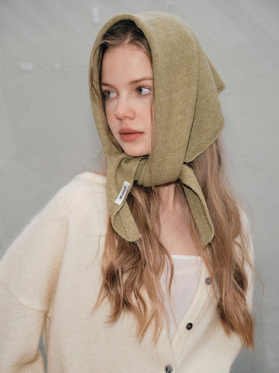 Khaki Triangular Knitted Scarf, Soft Acrylic Neck Wrap and Shoulder Shawl for Women, Layering and Cold Weather Wear