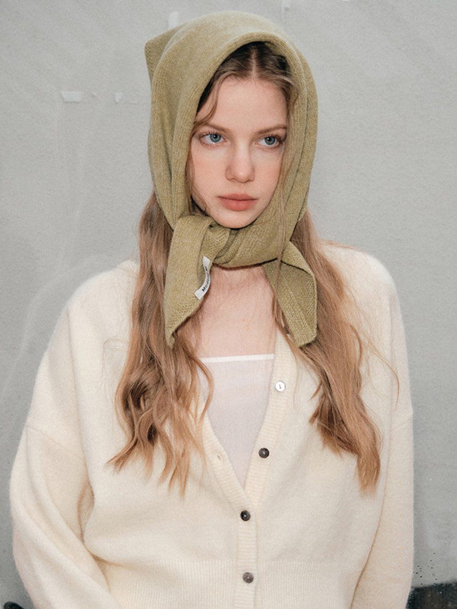 Khaki Triangular Knitted Scarf, Soft Acrylic Neck Wrap and Shoulder Shawl for Women, Layering and Cold Weather Wear