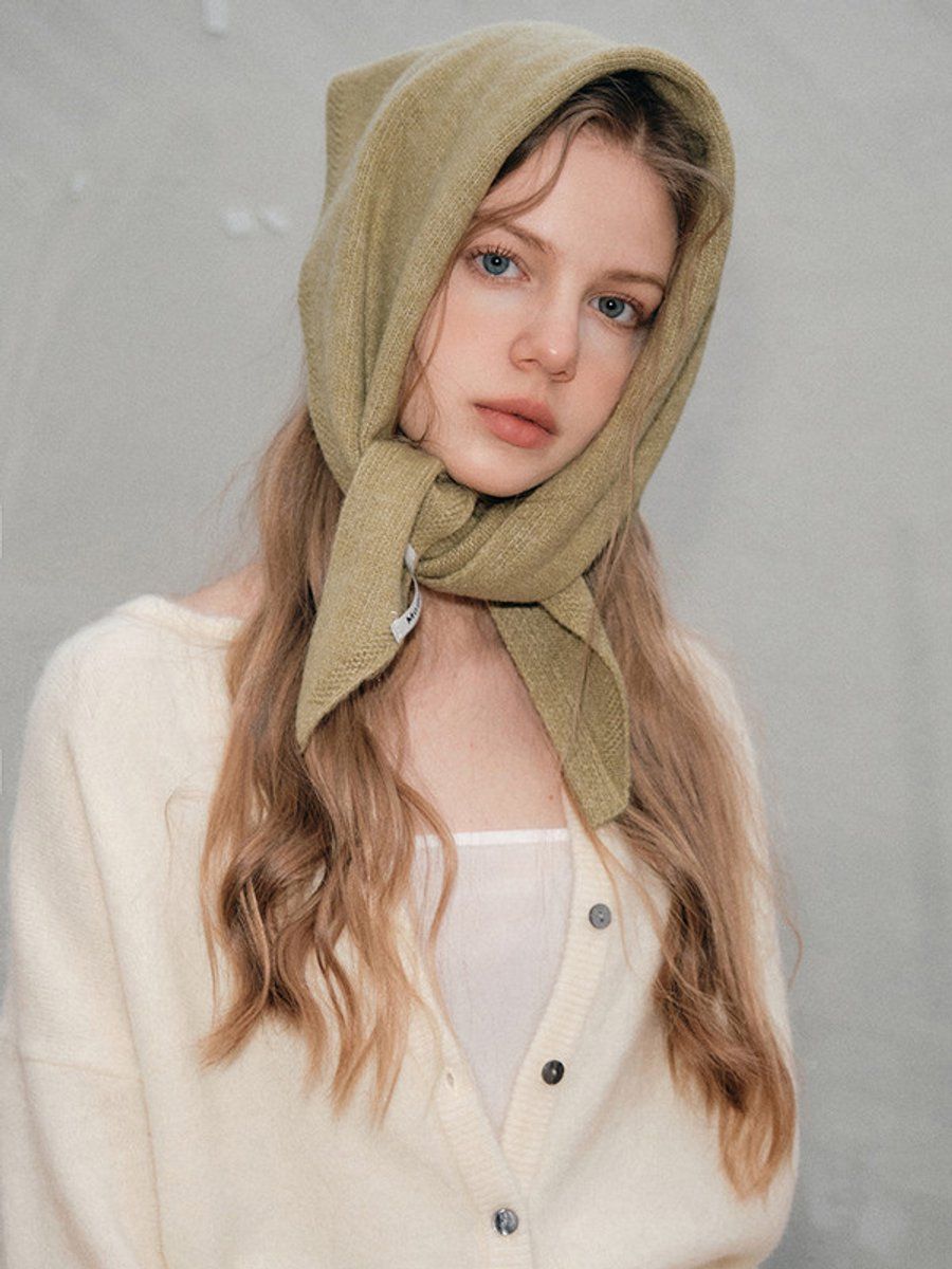 Khaki Triangular Knitted Scarf, Soft Acrylic Neck Wrap and Shoulder Shawl for Women, Layering and Cold Weather Wear