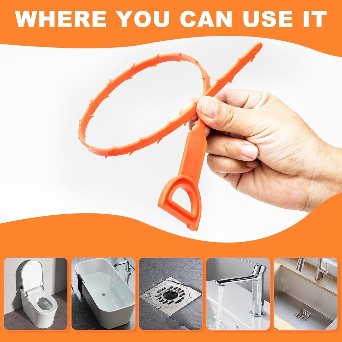 6 Pack 50 cm Drain Snake Hair Removers, Flexible Drain Cleaning Tools for Shower, Sink, Washbasin and Bathtub Clogs