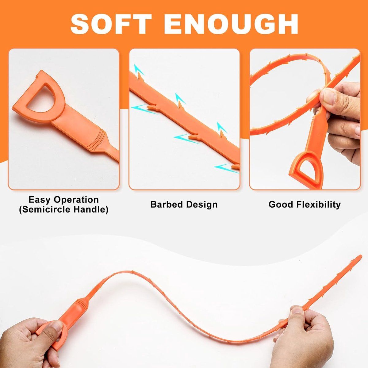 6 Pack 50 cm Drain Snake Hair Removers, Flexible Drain Cleaning Tools for Shower, Sink, Washbasin and Bathtub Clogs