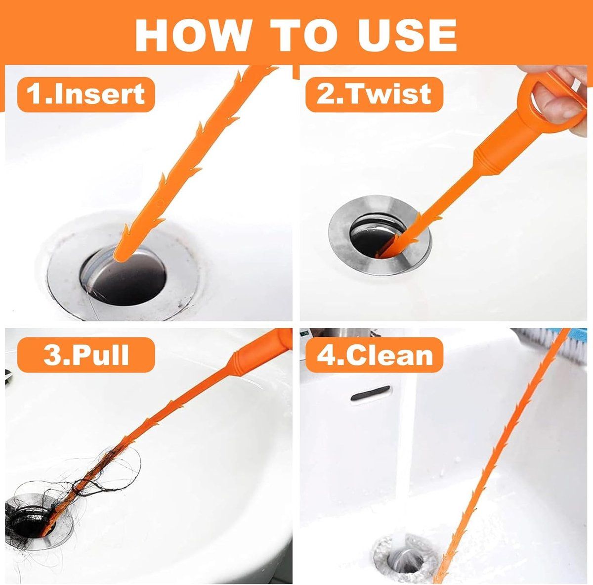 6 Pack 50 cm Drain Snake Hair Removers, Flexible Drain Cleaning Tools for Shower, Sink, Washbasin and Bathtub Clogs