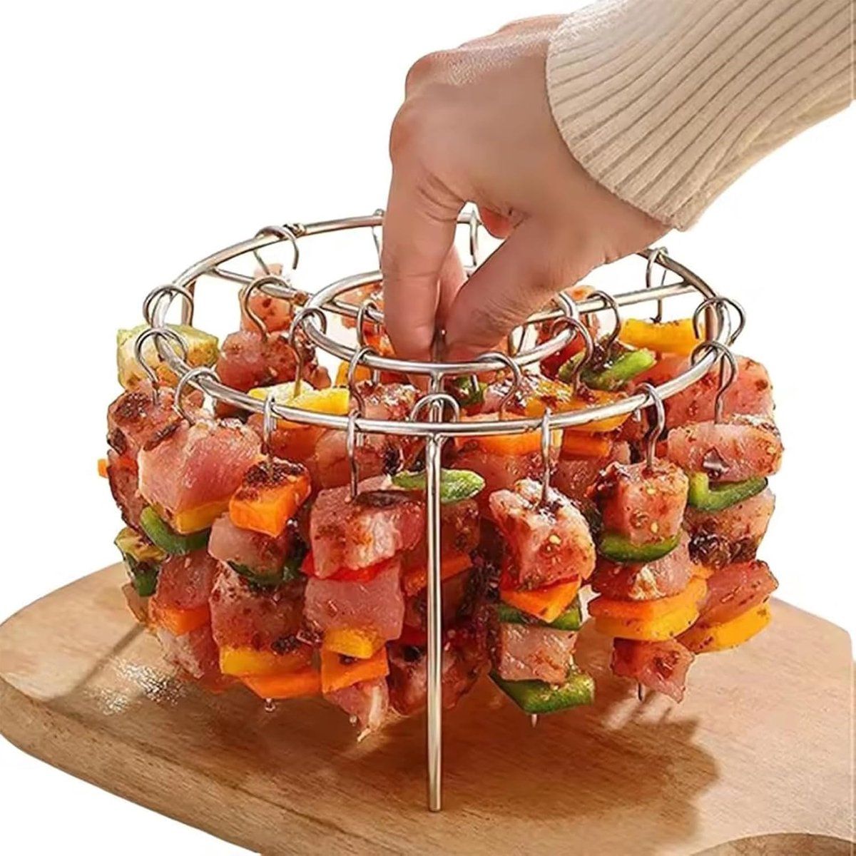 Stainless Steel Air Fryer Skewer Rack, Vertical BBQ Kebab Holder with 360 Degree Air Circulation, 16 x 10 cm for Oven Cooking