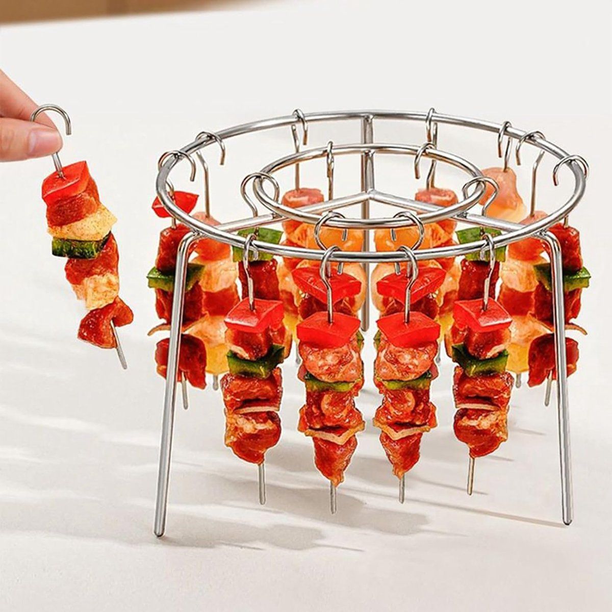 Stainless Steel Air Fryer Skewer Rack, Vertical BBQ Kebab Holder with 360 Degree Air Circulation, 16 x 10 cm for Oven Cooking