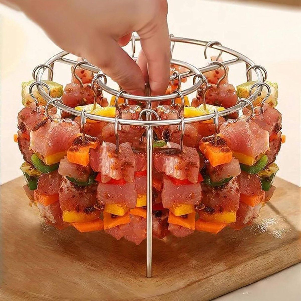 Stainless Steel Air Fryer Skewer Rack, Vertical BBQ Kebab Holder with 360 Degree Air Circulation, 16 x 10 cm for Oven Cooking