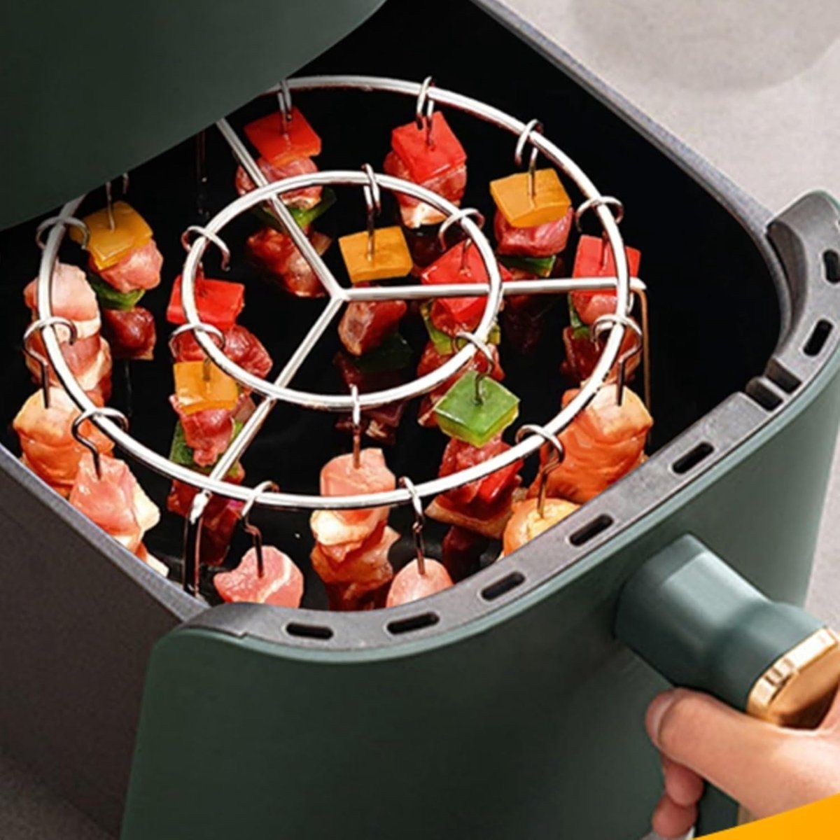Stainless Steel Air Fryer Skewer Rack, Vertical BBQ Kebab Holder with 360 Degree Air Circulation, 16 x 10 cm for Oven Cooking