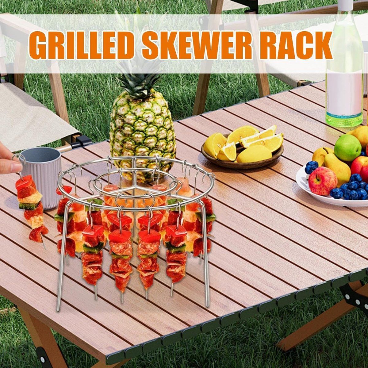 Stainless Steel Air Fryer Skewer Rack, Vertical BBQ Kebab Holder with 360 Degree Air Circulation, 16 x 10 cm for Oven Cooking