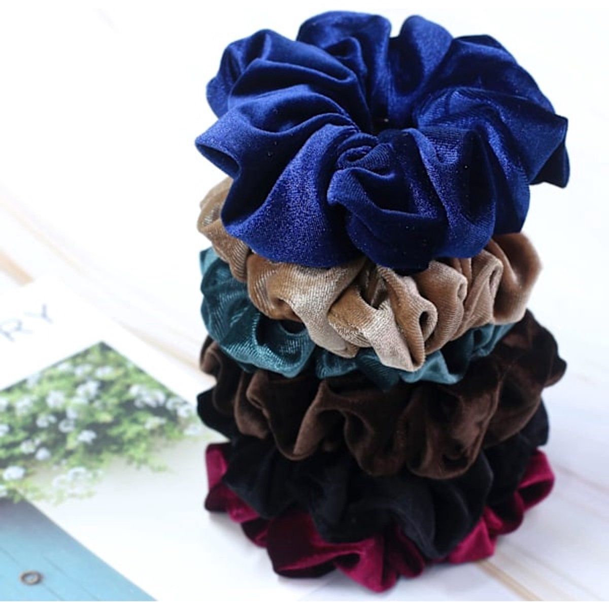 6 Pack Extra Large Velvet Scrunchies, Soft Hair Ties for Thick Hair, Ponytails, Buns and Everyday Women's Styling