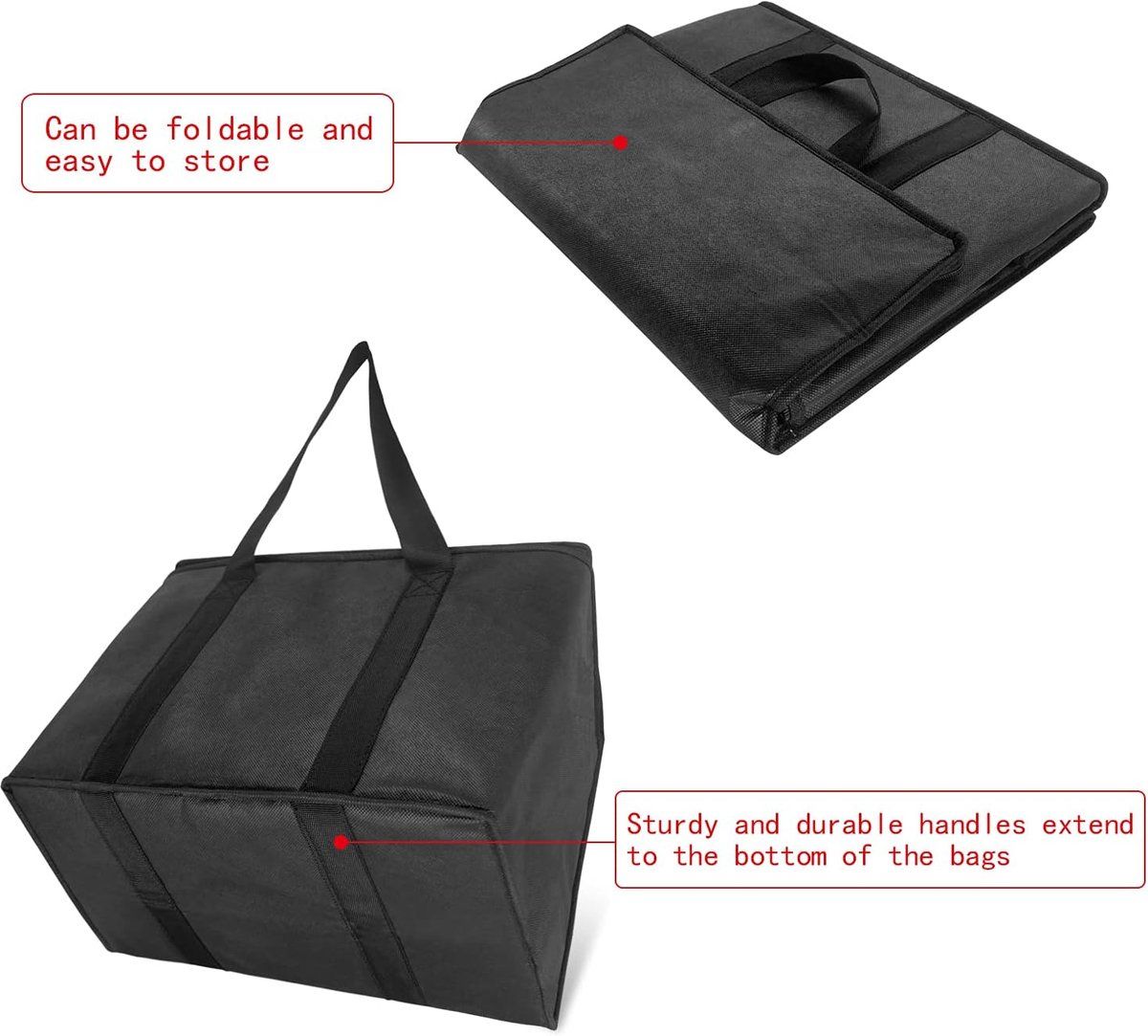 2 Pack Insulated Cooler Bags, Extra Large Foldable Grocery Tote Bags with Zipper and Handles for Shopping and Takeaway Food