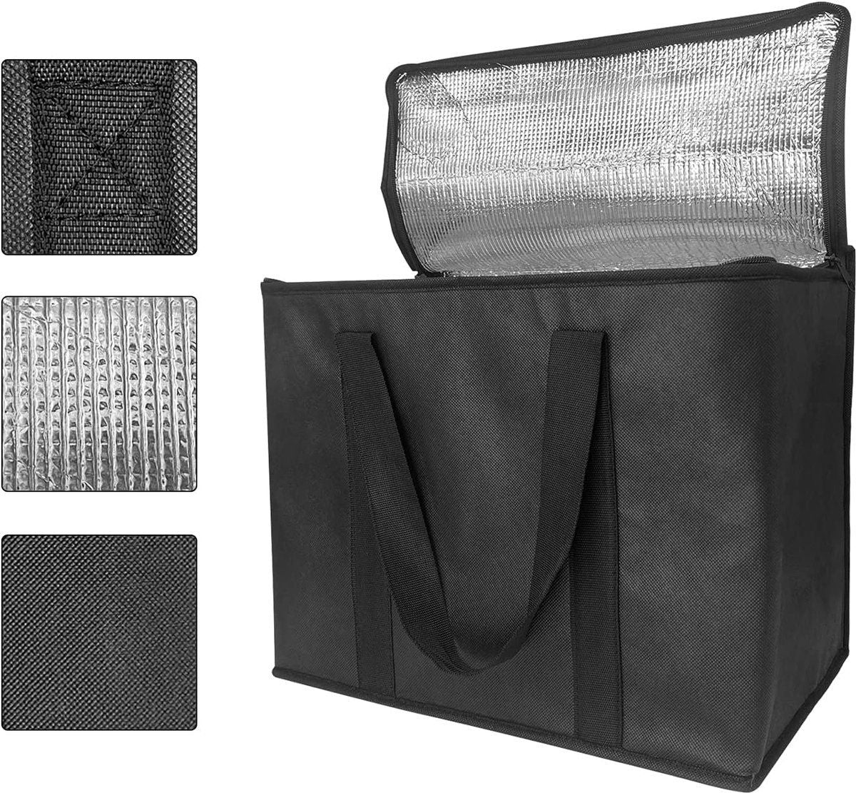 2 Pack Insulated Cooler Bags, Extra Large Foldable Grocery Tote Bags with Zipper and Handles for Shopping and Takeaway Food