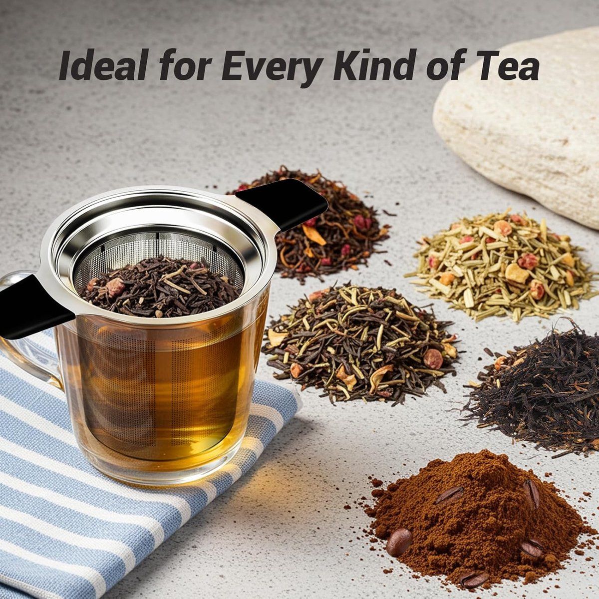 Stainless Steel Tea Strainer, Fine Mesh Loose Leaf Tea Filter with Heat Resistant Handle for Teapots, Mugs and Tea Cups