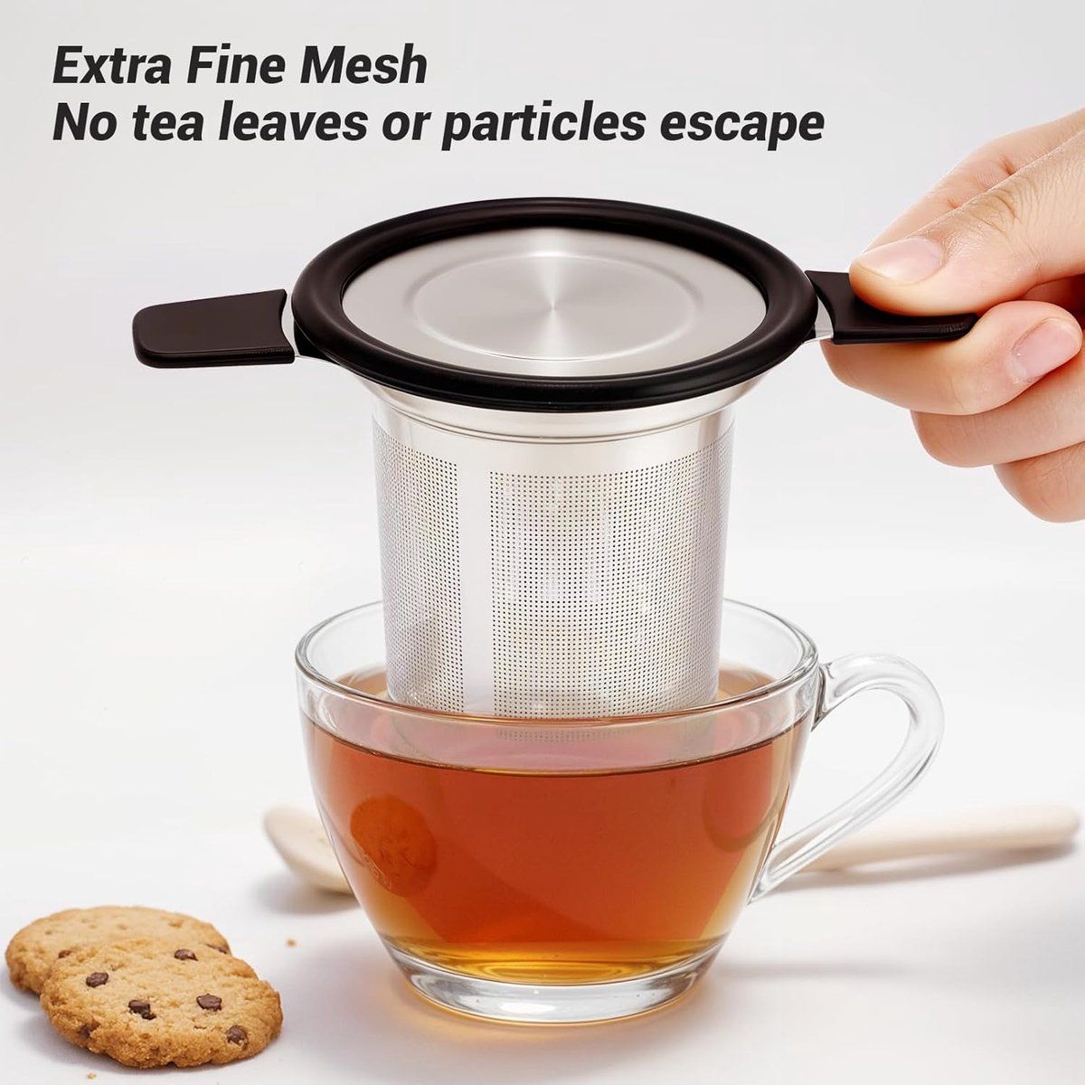 Stainless Steel Tea Strainer, Fine Mesh Loose Leaf Tea Filter with Heat Resistant Handle for Teapots, Mugs and Tea Cups