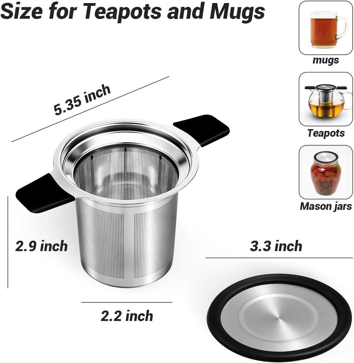 Stainless Steel Tea Strainer, Fine Mesh Loose Leaf Tea Filter with Heat Resistant Handle for Teapots, Mugs and Tea Cups